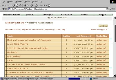 Interfaccia del newsboard, Notizie di Medioevo Italiano.